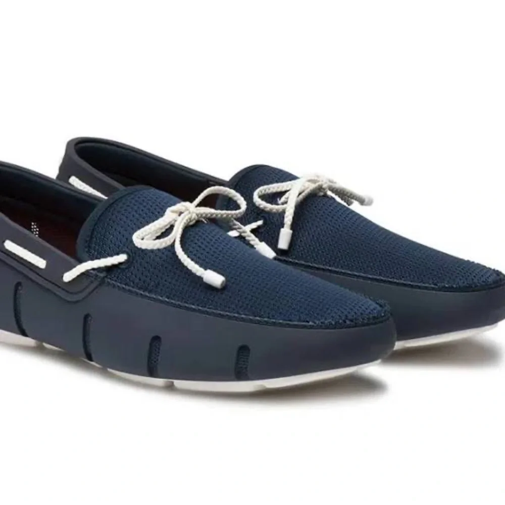 Swims Navy Mesh Boat Shoes with White Laces - Men